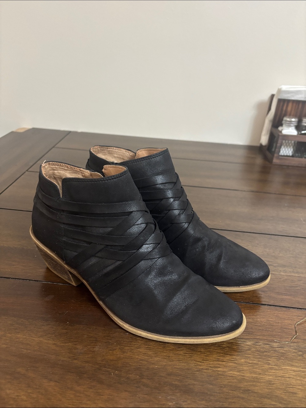 Women’s Black Ankle Boots with Wrapped Detail